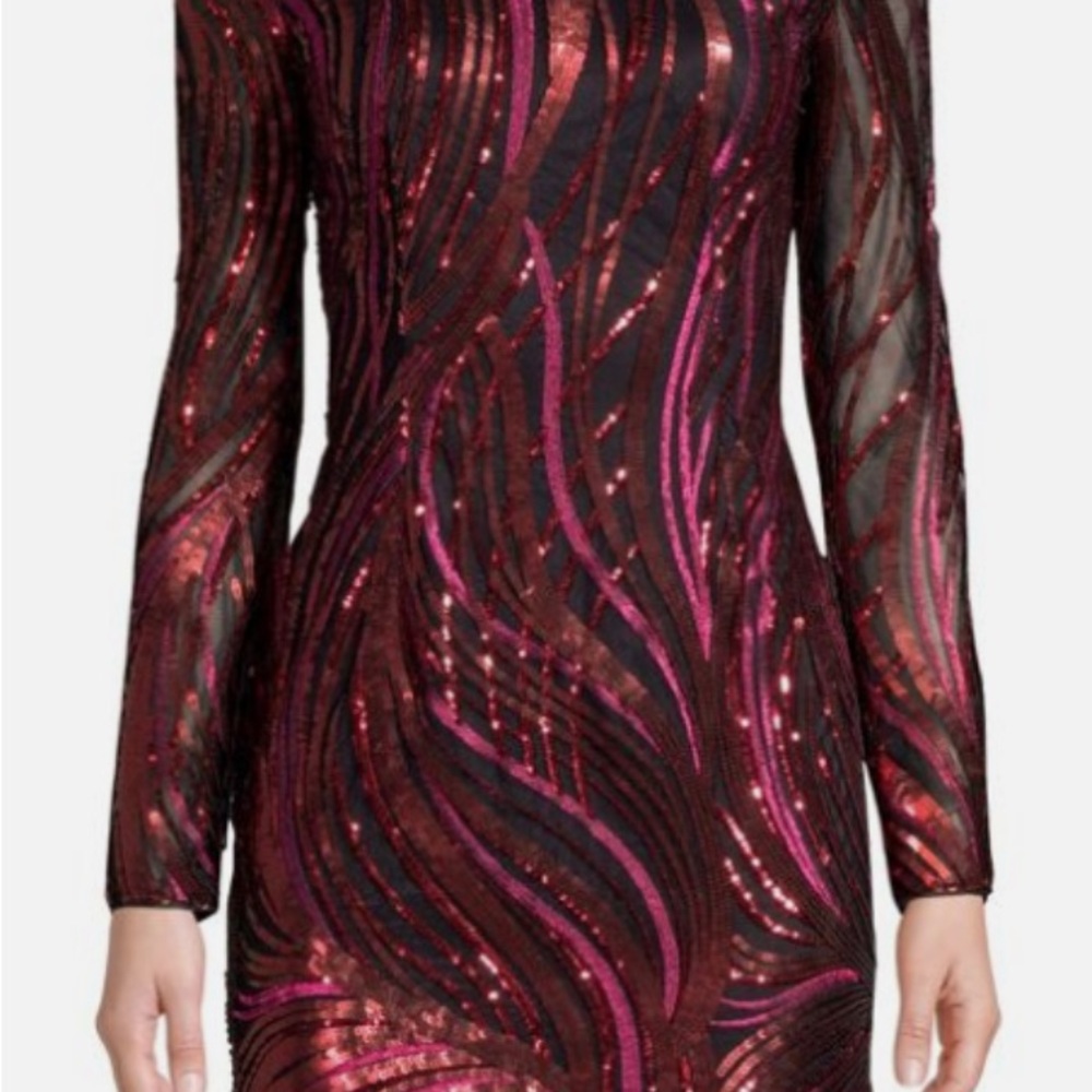 Aidan by Aidan Mattox Red and Pink Sequin Bodycon Dress